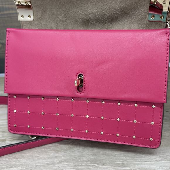 Michael Kors Small Studded Pink Rubin Red Quilted Crossbody Bag Purse - Picture 6 of 12